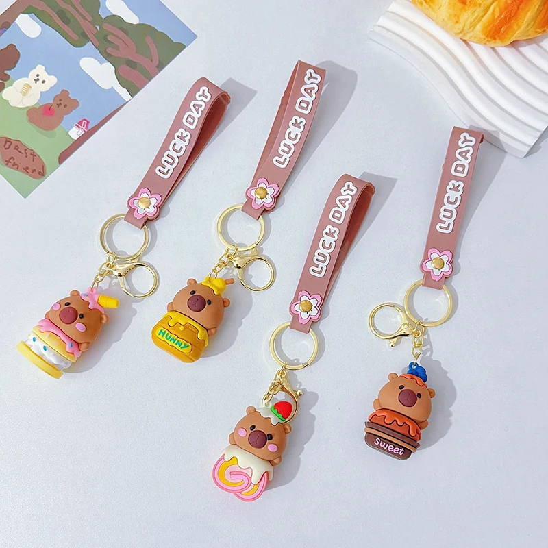 Cartoon Cake Capybara Pvc Pendant PVC Simulation Capybara Capybara Pvc Keychain Cute Capibara Anime Keyring