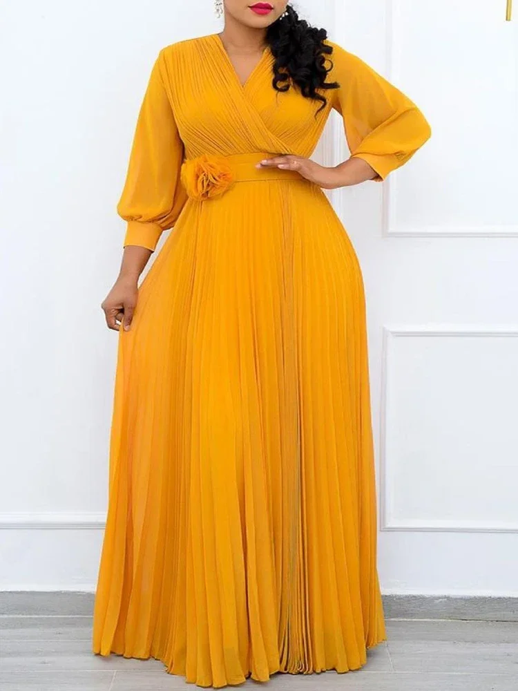 

Customized 5XL plus size Dresses 2025 Long Sleeve Clothes elegant dresses party wedding Flower belt ceremonial dress for womencu