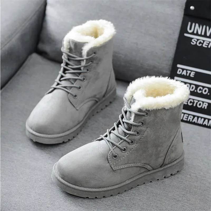 Botas de nieve planas para mujer, zapatos cálidos de encaje, talla 35-40, invierno, 2022