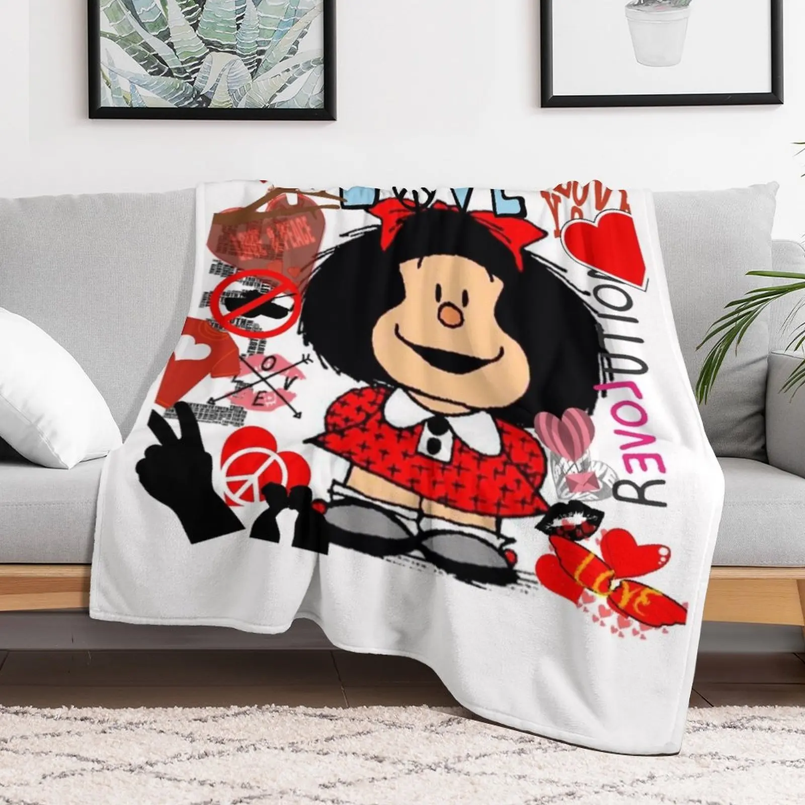 Love, love and mafalda surrounded by hearts Throw Blanket blankets and throws Loose Blankets