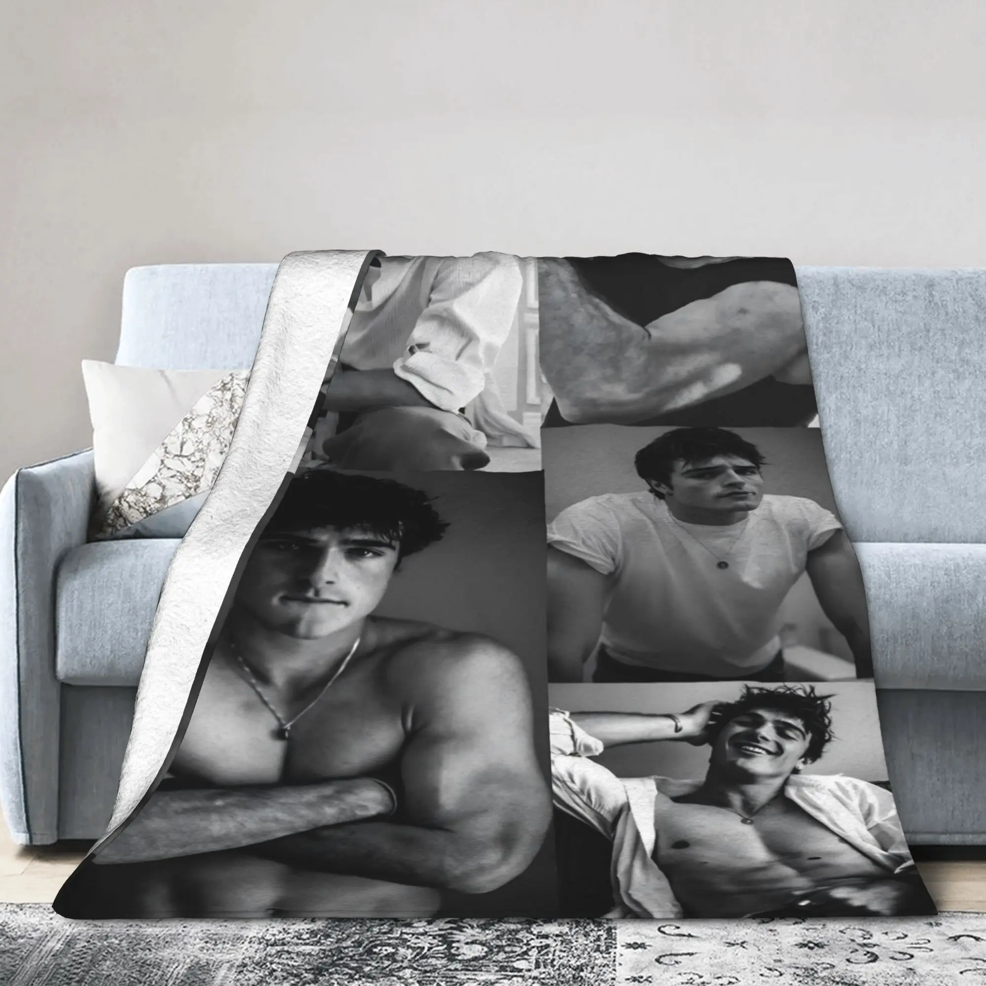 Jacob Elordi Actor Photo Collage Soft Warm Blankets Office Plush Throw Blanket Home Decor Flannel Bedspread Sofa Bed Cover
