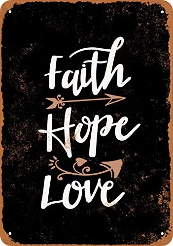 Metal Sign - Faith Hope Love (Black Background) - Vintage Look Wall Decor for Cafe Bar Pub Home Beer Decoration Crafts