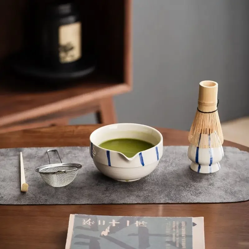 Authentic Japanese Matcha Bowl Set with Bamboo Whisk Chasen Traditional Tea Ceremony Tools for Home Use Complete Kit Gift