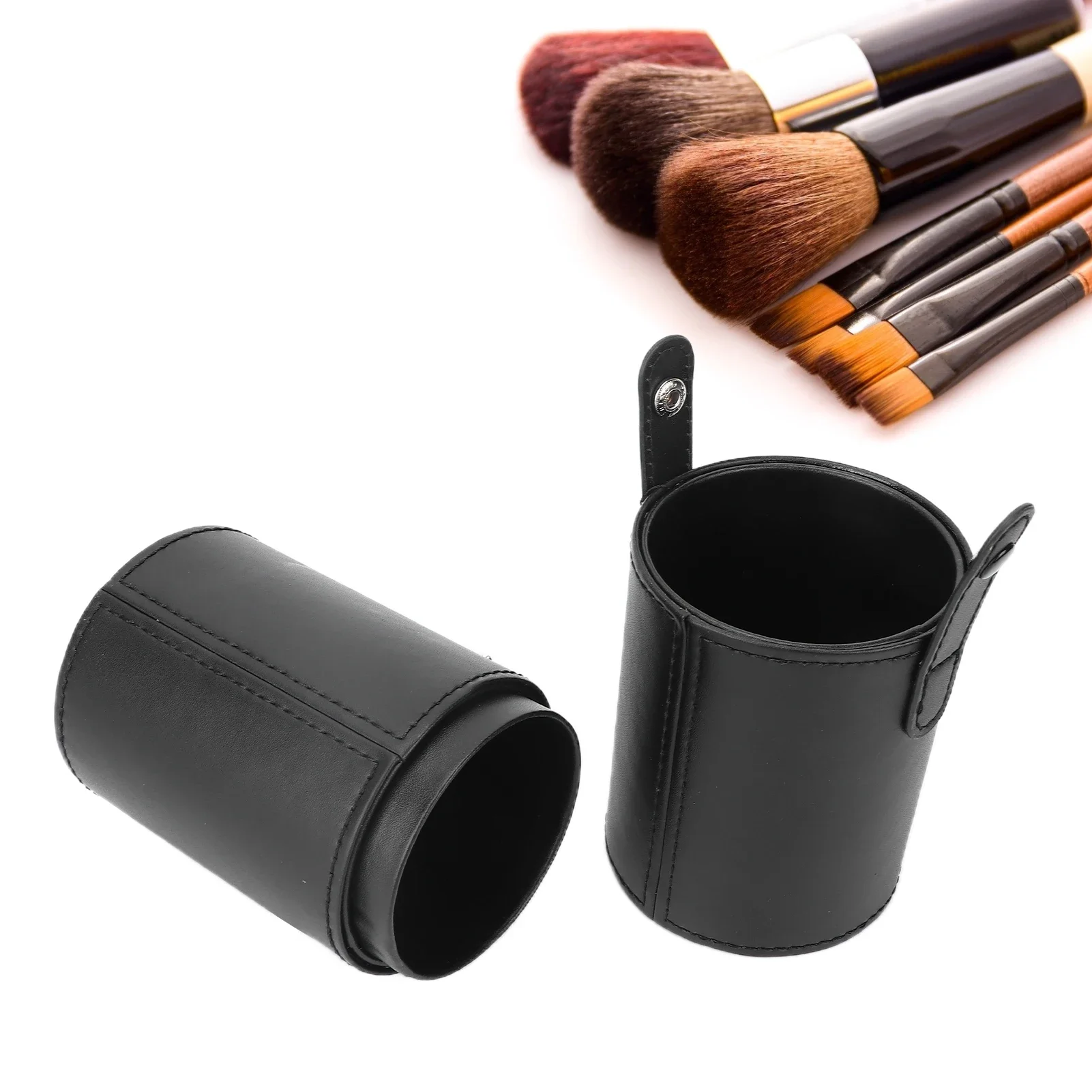 Pu Makeup Brush Holder Organizer Portable Cosmetic Brush Storage Bag Box Cylindrical Package Accessory