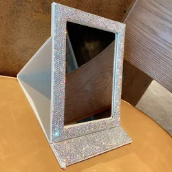 Sparkling Rhinestone Foldable Mirror Rectangle Makeup Mirror Portable Dormitory Desktop Dressing Mirror Bedroom Crystal Mirrors