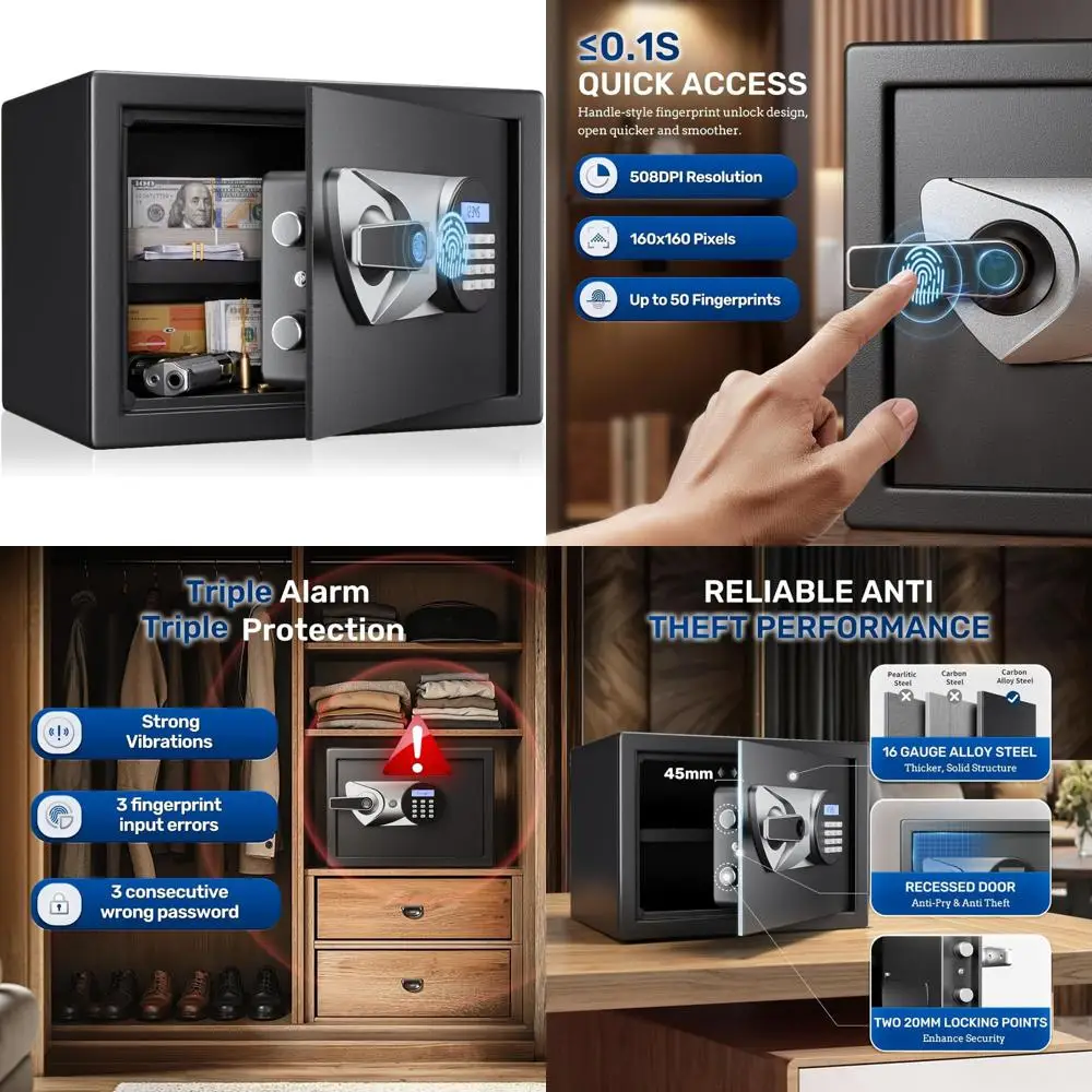

Биометрический сейф с отпечатками пальцев, 1,2 кубических футов, домашняя безопасность, пистолетный замок с быстрым доступом для огнестрельного оружия и ценностей