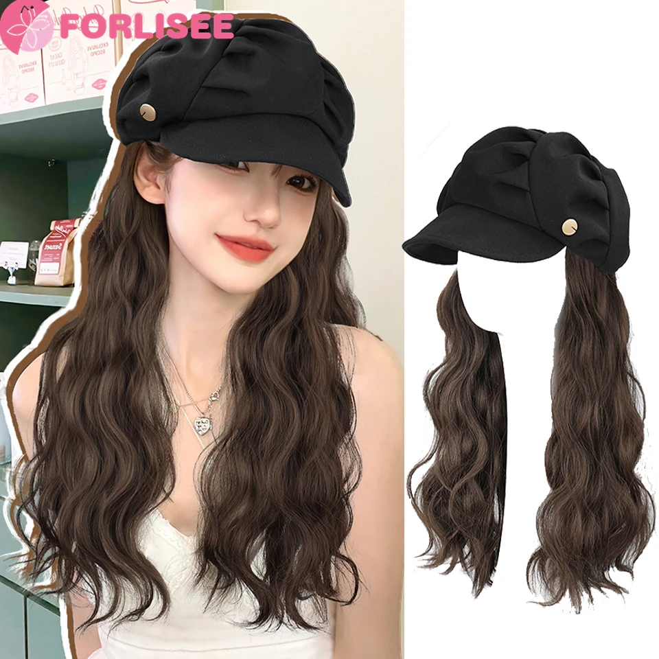 FORLISEE Synthetic Wig Hat Women's Long Hair Natural Water Wave Pattern Full Headset Simulation Hair 2024 New Cloud Hat Wig