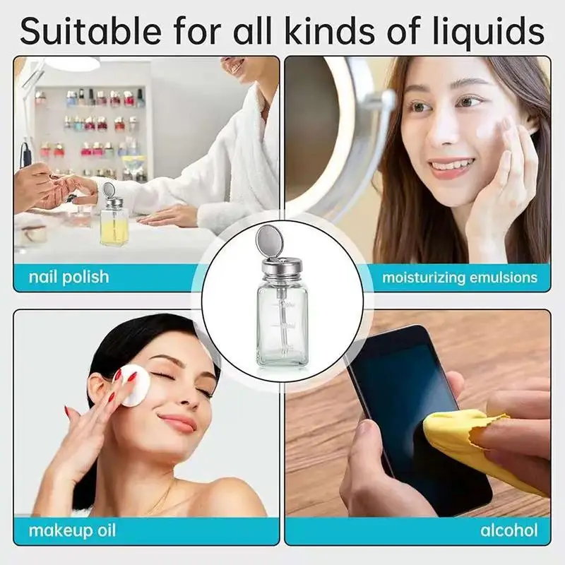 Nachfüllbare Glasflaschen für Nagellackentferner, Leere Flüssigkeits-Pumpspender, Nagelkunst-Reiniger, Make-up- und Maniküre-Werkzeuge – Detail 15