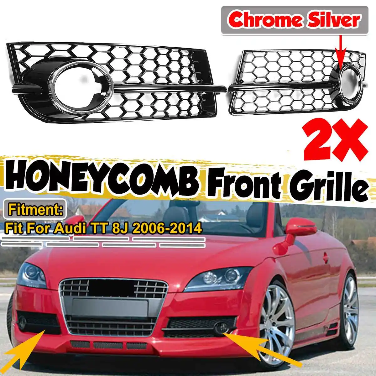 A Pair TT 8J Car Fog Light Grill Lamp Cover Honeycomb Hex Front Grille Grill For Audi TT 8J 2006-2014 8J080768201C 8J080768101C