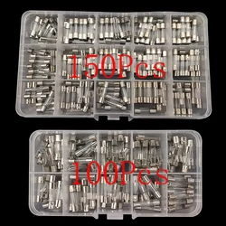 100/150 pz fusibile tubo di vetro a colpo rapido 5x20mm kit assortimento fusibili in vetro 0.2A-20A/0.1A-30A con scatola di plastica