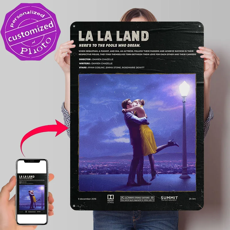 La La Land Movie 3D Texture Metal Poster Customized Wall Art Tin Sign Gift for Mancave Home Decor Accessories Funny Signs Items