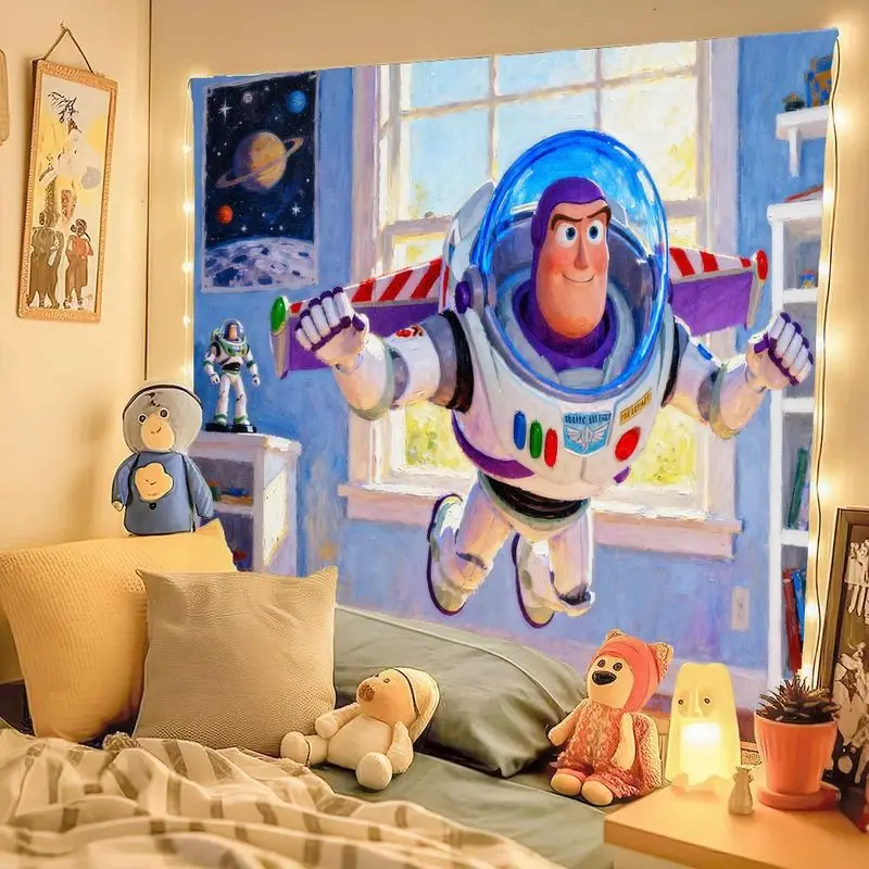 1 Buah Permadani Pahlawan Terbang Disney Pixar Buzz Lightyear Seni Dinding Poliester Cerah Dekorasi Kamar Anak-anak Kamar Tidur Ruang Tamu Hadiah untuk Mainan