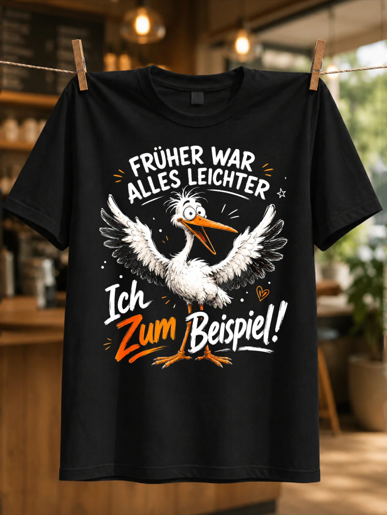 German Everything Was Lighter Exaggerated Stork with Cream Red Text Bold Retro I Was Lighter Too  Unisex All T-Shirt