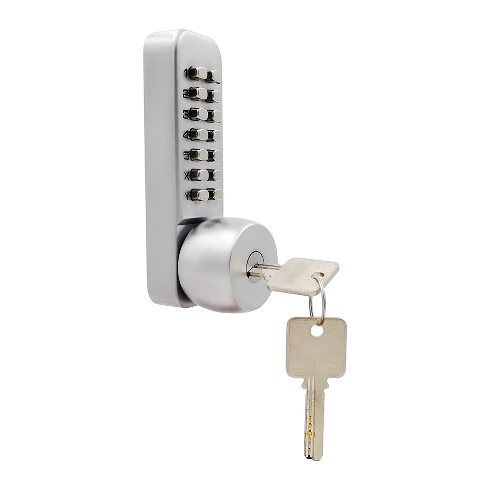 Full Mechanical Entry Door Handle Lock with Keypad,Single-Sided Push Button Combination Code Lever Lock,Interior Hold-Opening