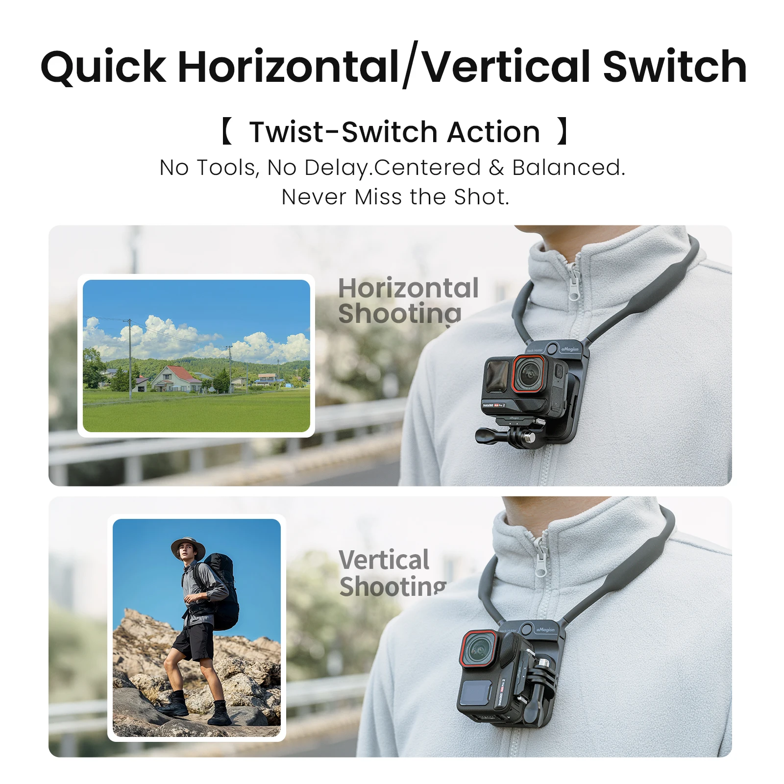 aMagisn Niewidoczny magnetyczny uchwyt na szyję POV uchwyt do kamery bez użycia rąk dla Gopro Hero 13 12 DJI Action 6 5Pro 4P Insta360 X6 Acepro — zdjęcie produktu 4