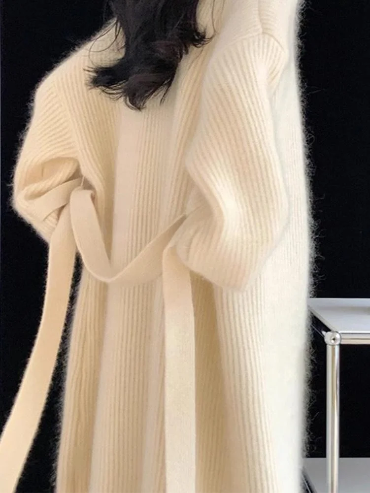 

ROUJE KEFSS Lazy Style Mid-Length Knitted Sweater Coat Women's Autumn Winter Loose Knitted Open Cardigan Fashion Sensation