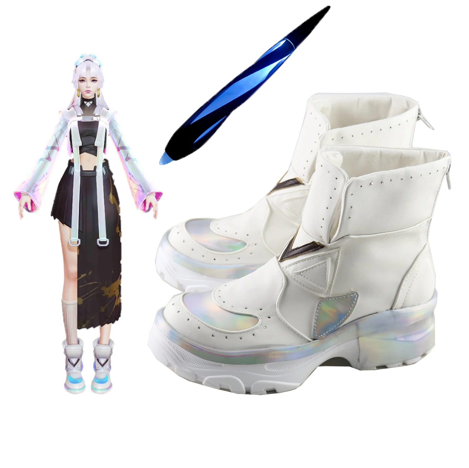 Shang Guan Wan Er New Skin Cosplay Game King of Glory Glowing Pen WanEr Shoes Boots Synthetic Wigs Headdress Accessories Props