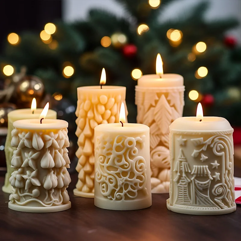 

Christmas Relief Cylinder Candle Silicone Mold Aromatherapy Resin Gypsum Model Aromatherapy Valentine's Day Atmosphere Decoratio