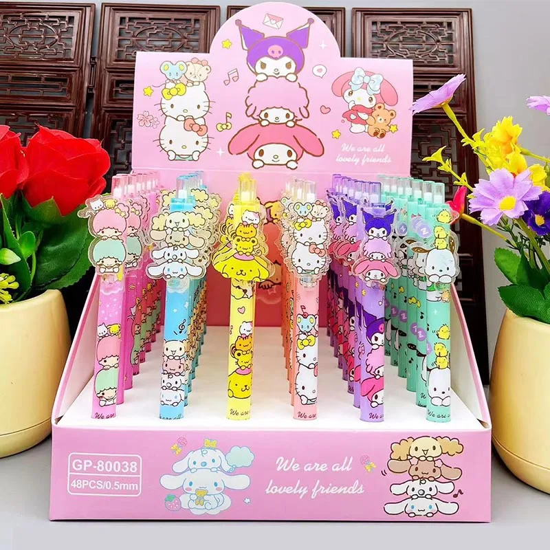 

48pcs/lot Creative Sanrio Acrylic Press Gel Pen Cute 0.5mm Black Ink Signature Pens Promotional Gift Office School Supplies