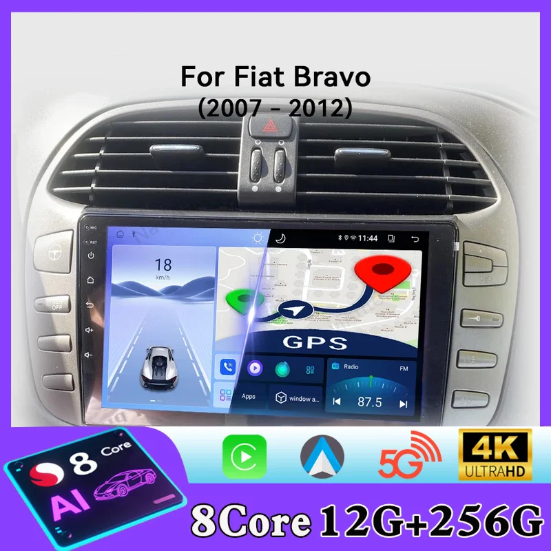Radio para Auto Fiat Bravo 2007-2012, Reproductor Multimedia Android para Auto, Reproductor de Video, Navegación GPS, Carplay, Pantalla Táctil, Estéreo para Auto