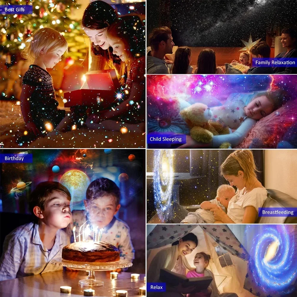 Star Projector Galaxy Night Light 13 in 1 Bedroom Sky Night Lamp 360° Rotating Space Projector with Solar System for Ceilin