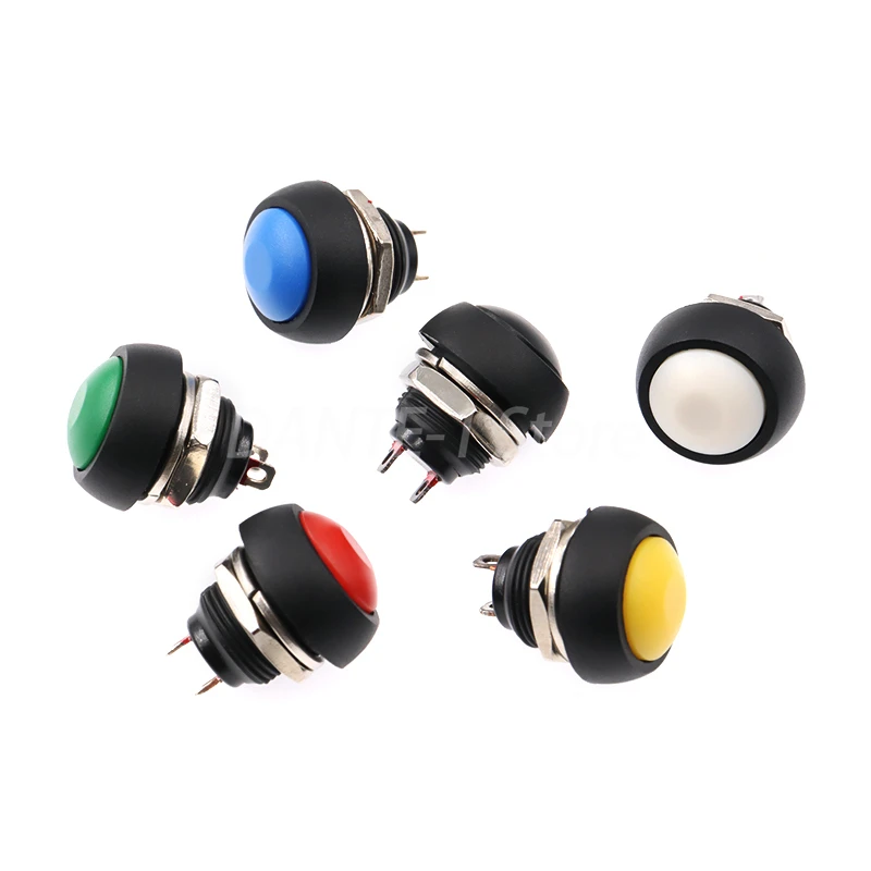 Small waterproof self-reset button switch PBS-33B round lockless button black, white, yellow, blue, green, red 12mm