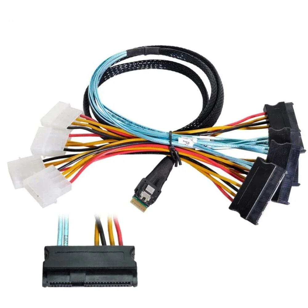 Mini SlimSAS SFF-8654 4i to SFF-8482 (4x SAS/SATA) Adapter Cable with Power Supply Connector - High-Speed Data Transfer