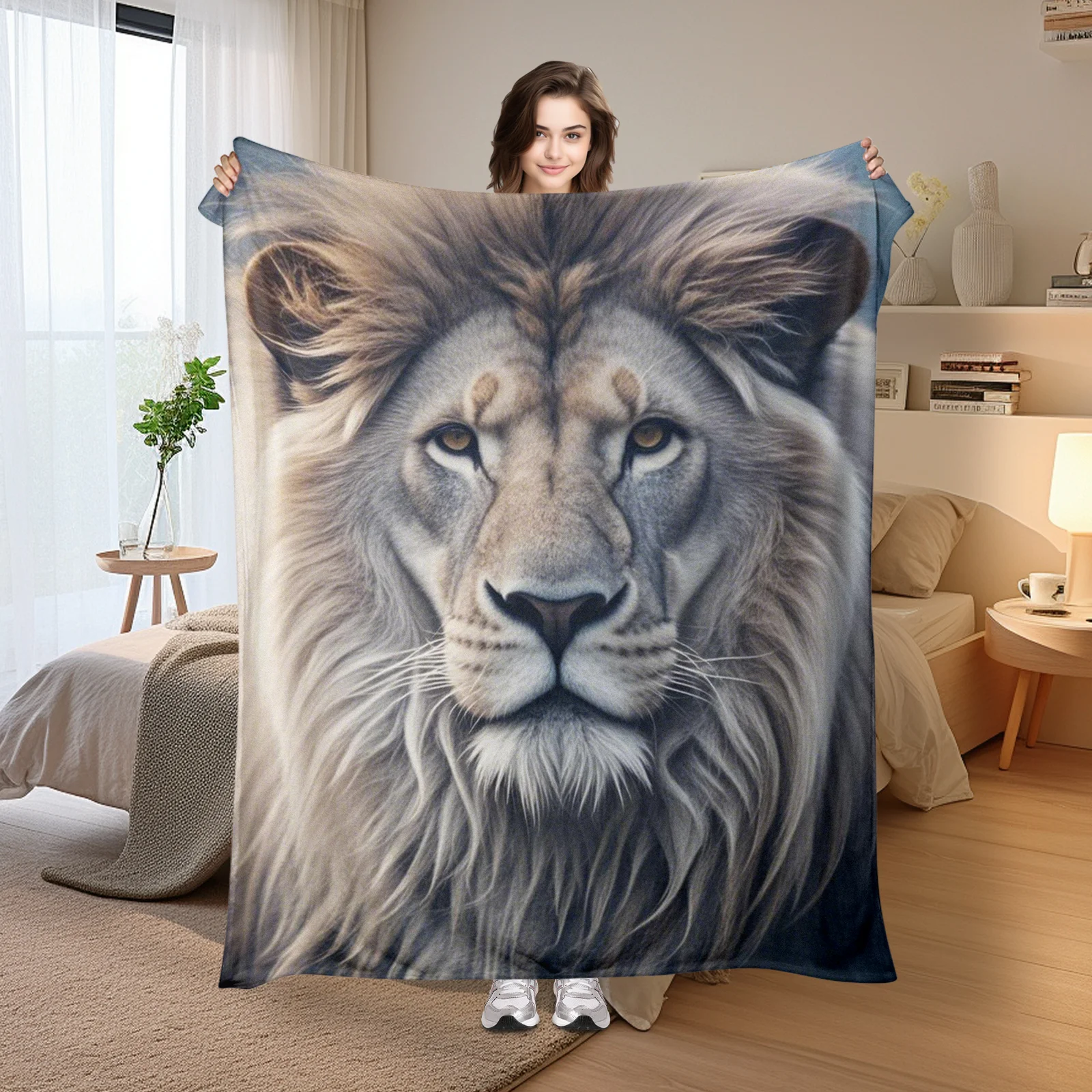 

Majestic Lion Fierce Beast Animal Blanket Regal Plaid Throw For Elegant Home Decor Luxurious Gift Idea Warm Cozy Design