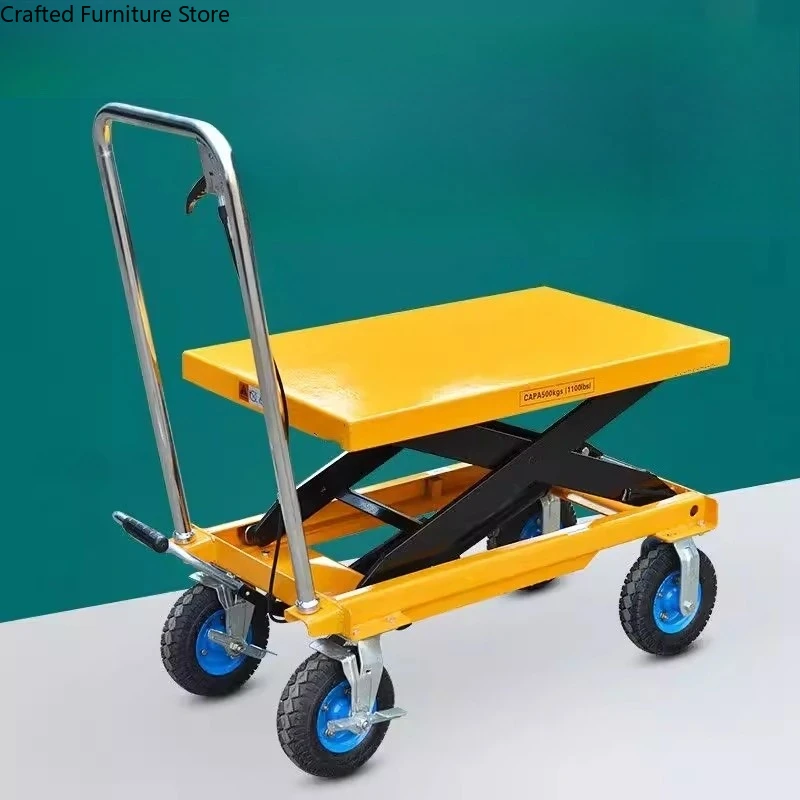 Rubber Inflated Lift Trolley Large Wheels Manual Lift Trolley Hydraulic Commercial Furniture Carrello Di Sollevamento ZY60TC