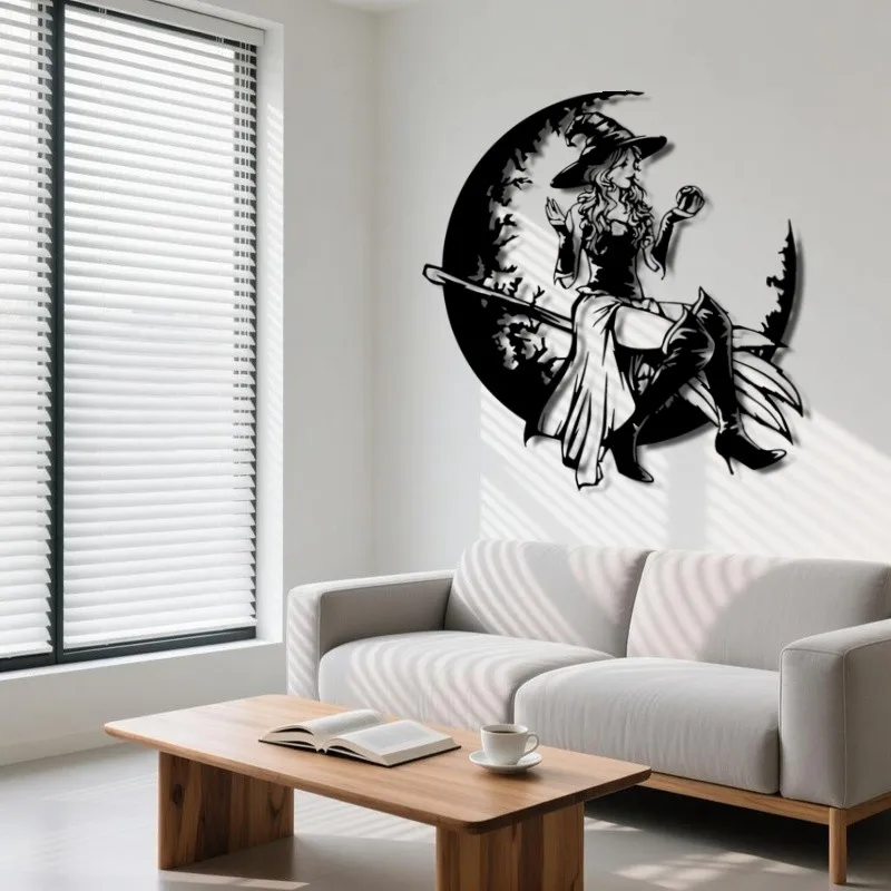 CIFBUY Iron Wall Art Witch on Broomstick Metal Wall Decor Halloween Gothic Hanging Sign Vintage Home Living Room Party Decoratio