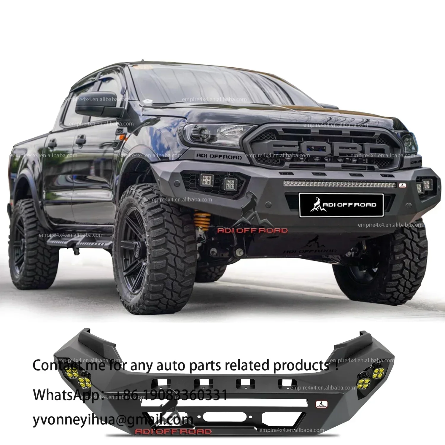 ADI OFF ROAD Picku  High Quality  4 LED Lights Steel  Front Bumper Bull Bar for Ranger Xlt Xls Wildtrak Px2 Px3 T7 T8 2016~2021