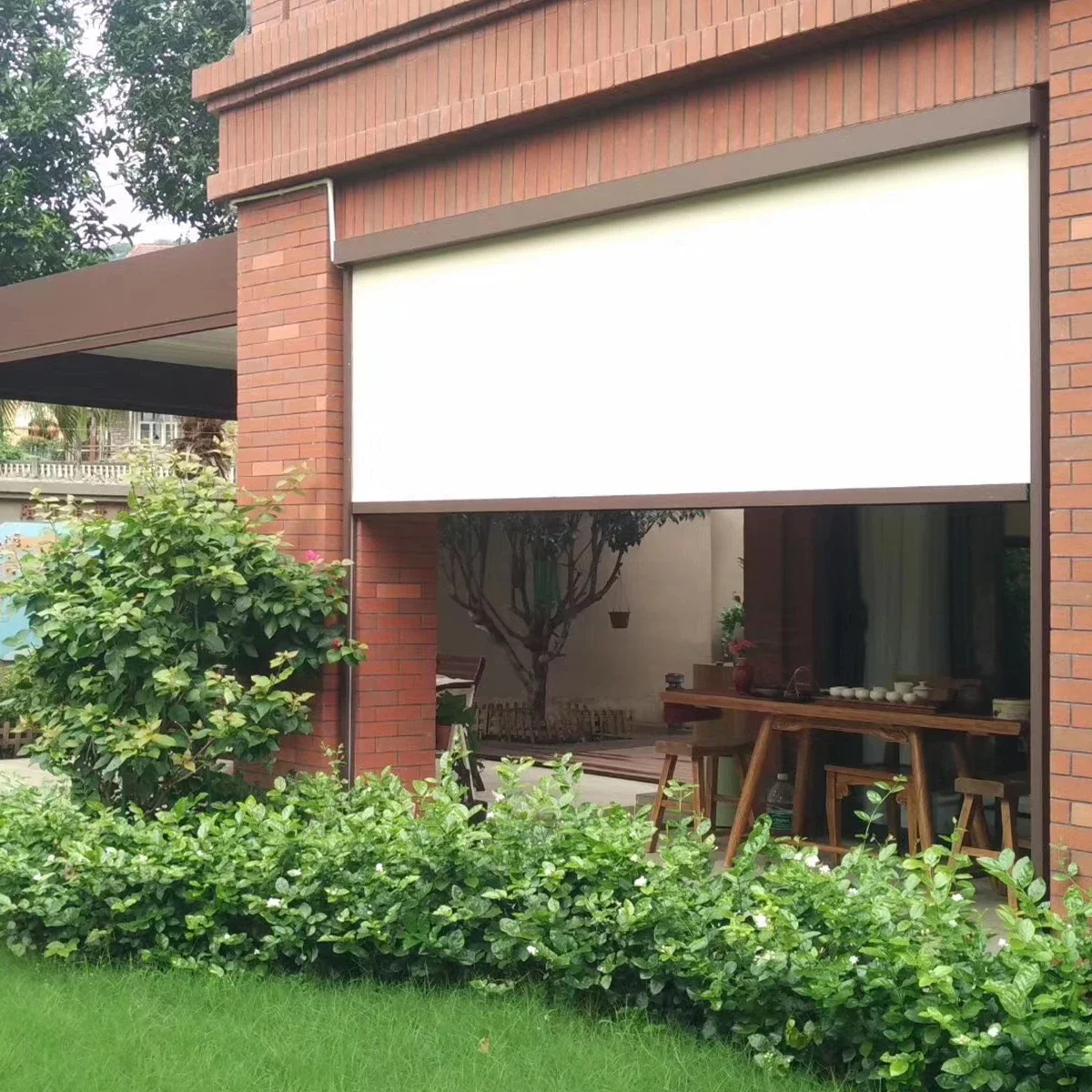 Customized Outdoor Vertical Drop Awning Smart Blinds Balcony  Outdoor Blinds Automatic Curtain Motorized