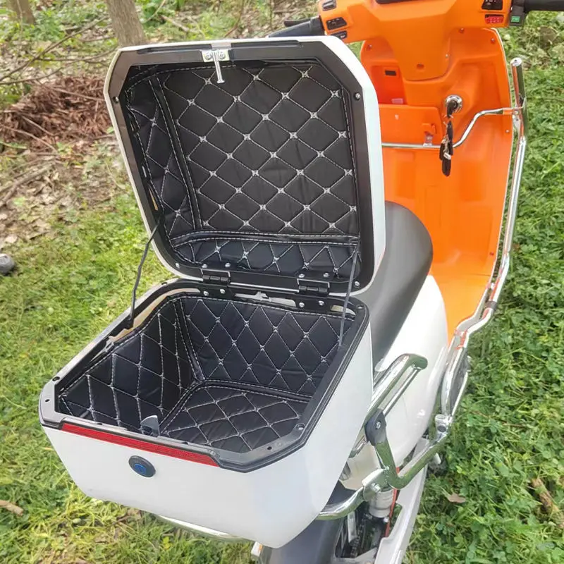 Electric Motorcycle Trunk Storage Trunk with Leather Lining  Soft Backrest Large Capacity To Accommodate Helmet Waterproof