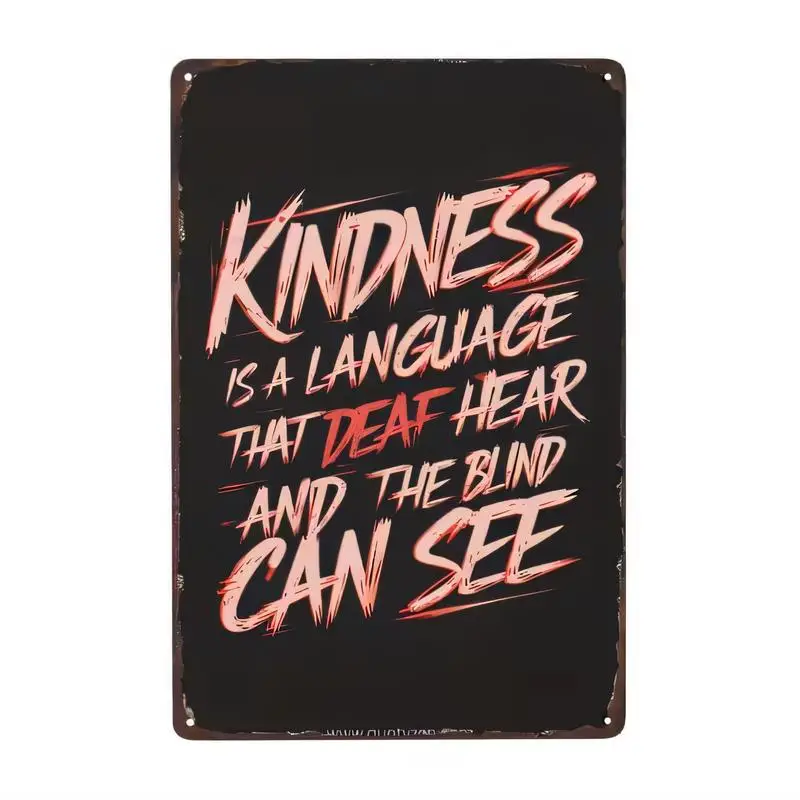 Vintage Metal Tin Sign, Kindness Inspirational Quote Wall Art (Black/Red Typography), Retro Iron Decor for Home/Office, 8x12 | I