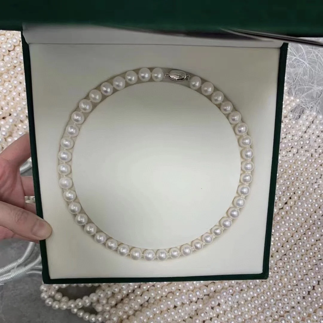 GENUINE HUGE AAA+++ 10-11MM NATURAL AKOYA WHITE ROUND PEARL NECKLACE 18inch Send the same box Free Pearl Necklace Certificate