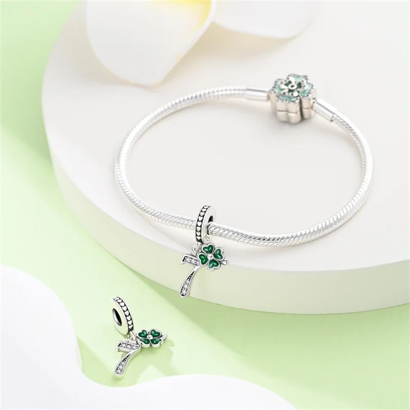 925 Sterling Silver Lucky Number 7 Charms Pendant For Women Fit Original Bracelet DIY Birthday Party Jewelry Gifts