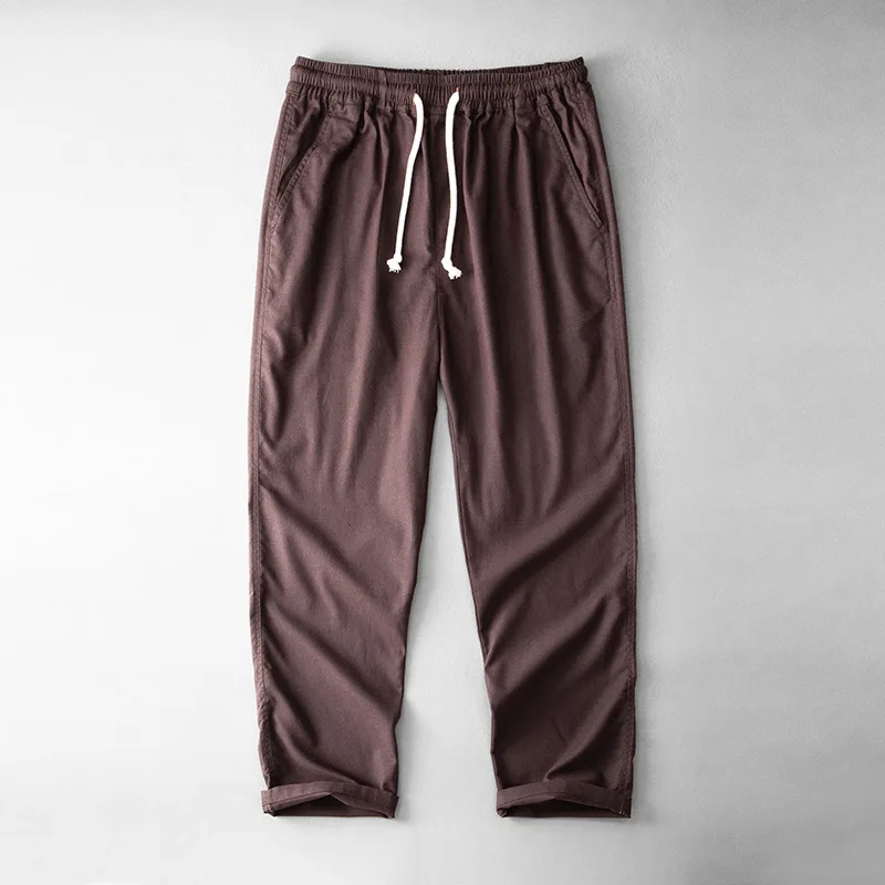 

Cotton Linen Summer Pants for Men Casual Loose Fit Straight-Legs Stretchy Waist Beach Pants Plain Linen Thin Breathable Trousers
