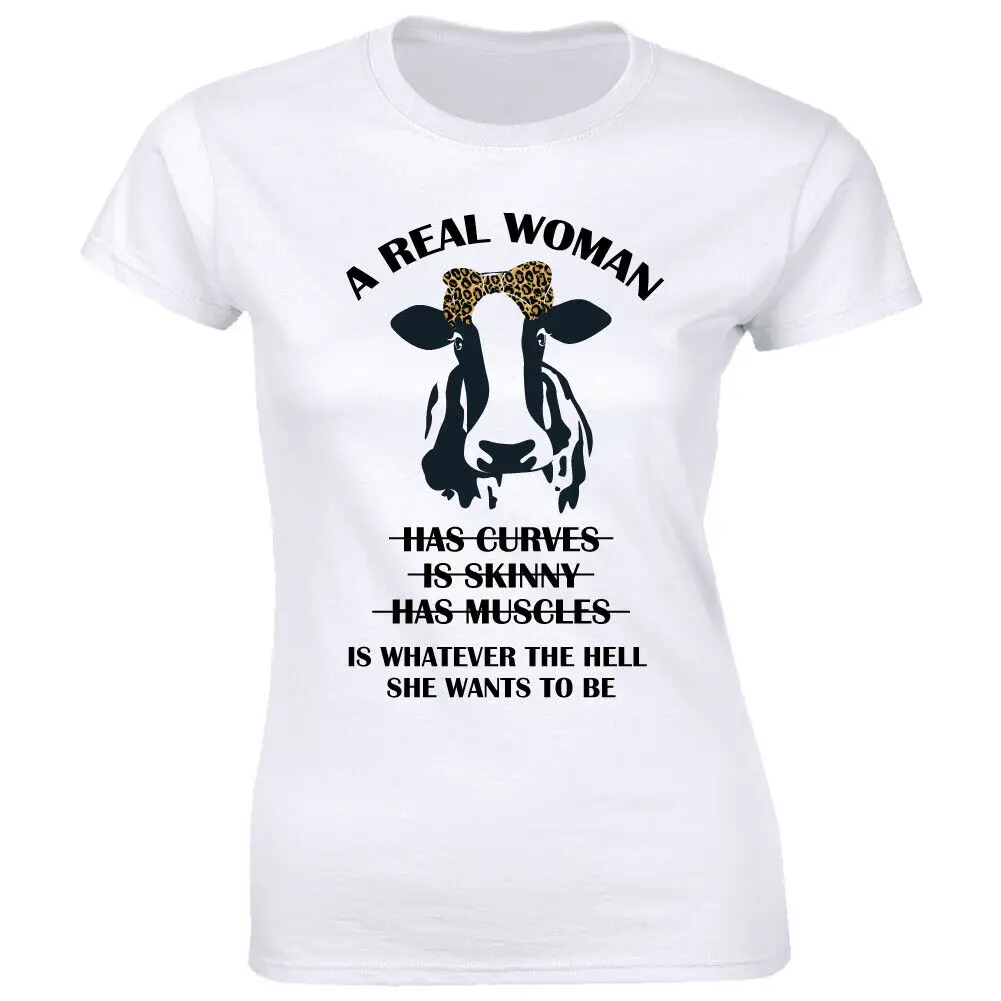 A Real Woman Is Whatever She Wants To Be with Cow and Leopard Bow Womens T-Shirt A Real Woman Is Whatever She Wants To Be with Cow and Leopard Bow Womens T-Shirt