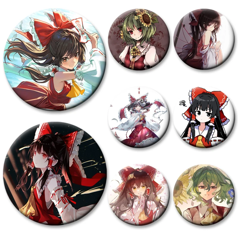 HD Print Brooch Anime Touhou Project Badge Cartoon Figure Round Display Brooches Yuuka Kazami Hakurei Reimu Lapel Pins Gifts