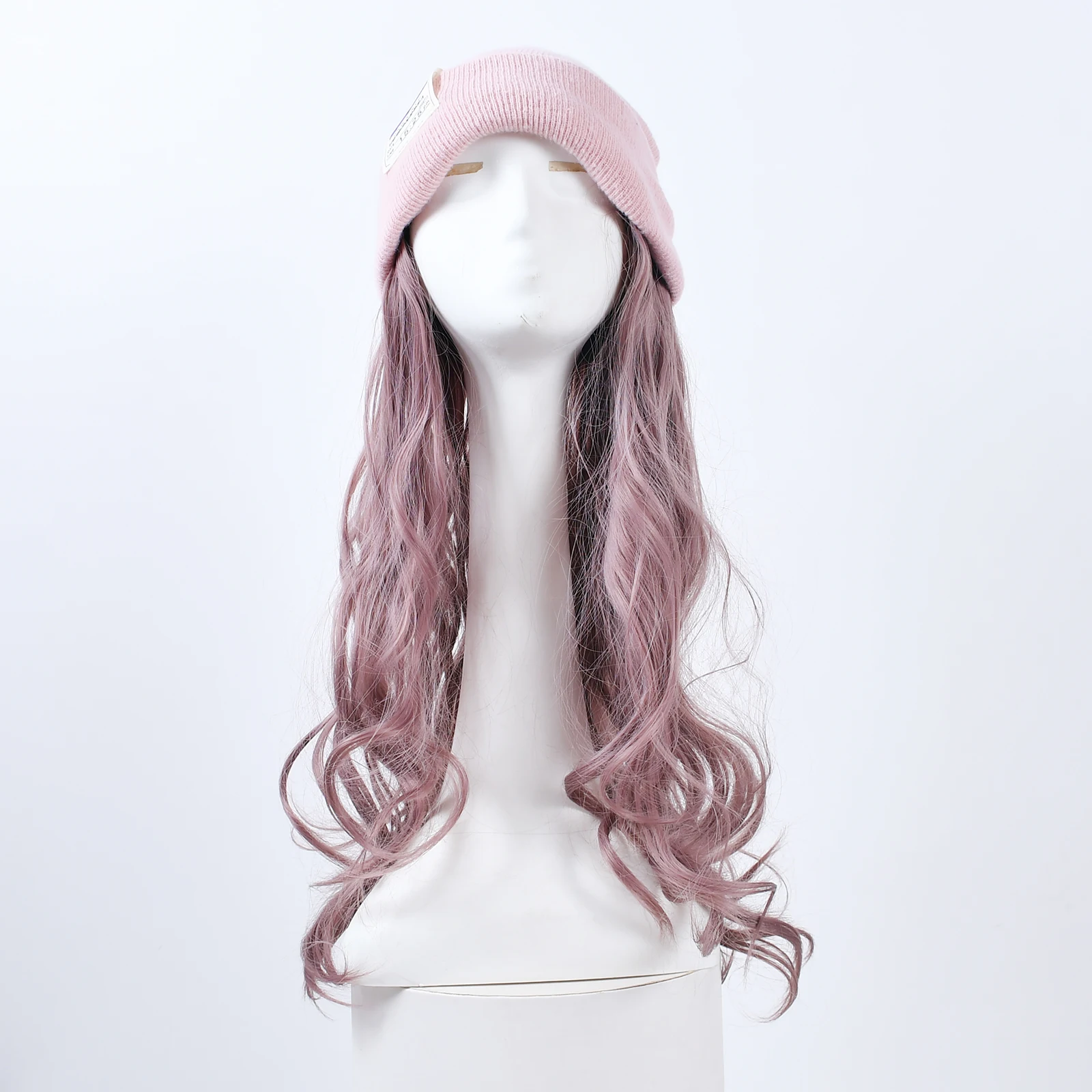 Winter Warm Hat Wig Beanie Hat With Wig Knit Cap Wig Long Water Wave Synthetic Hair Wig For Women