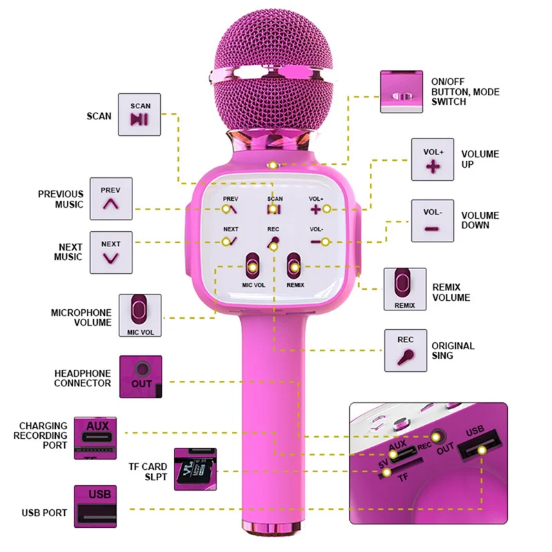 FFYY-Karaoke микрофон Bluetooth беспроводной профессиональный пение машина шумоподавление для дома КТВ вечерние подарок для детей