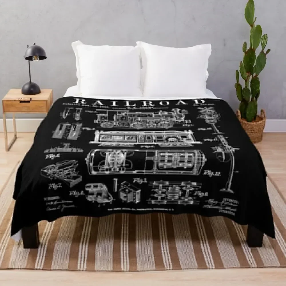 

Railroad Railway Steam Locomotive Train Vintage Patent Print Throw Blanket Thin Summer Beddings Blankets For Bed Blankets