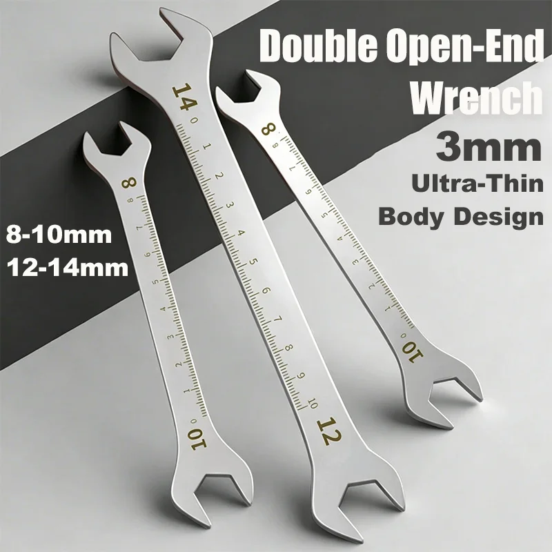 3mm Ultra-thin Wrench 8/10mm 12/14mm Double Open-end Wrench Stainless Steel Multi-Function Spanner Car Bicycle Repairing Tools