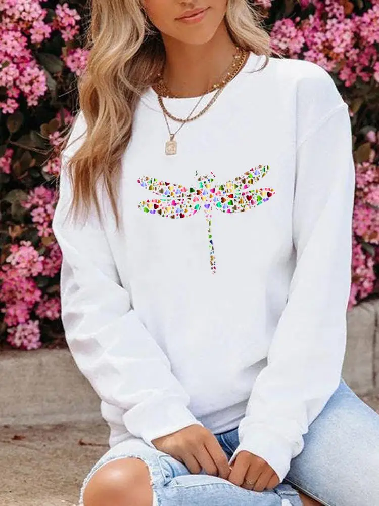 

Clothing Women Print Fleece Pullovers Lady Long Sleeve Love Heart Dragonfly Cute Winter Fashion Casual Graphic Sweatshirts