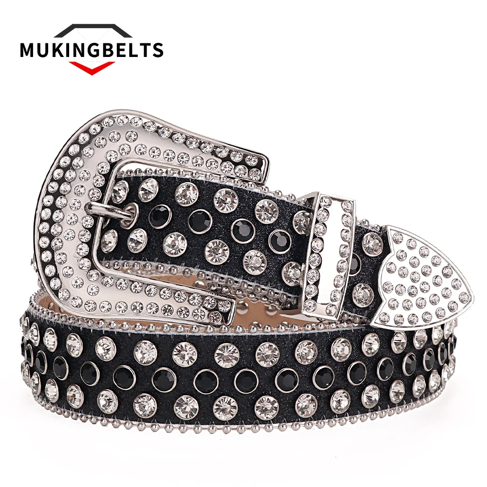 

Punk Western Bling Bling Rhinestones Belts Studded Strap for Women Men Fashion Cowgirl Cowboy with Diamond Riñonera Hombre