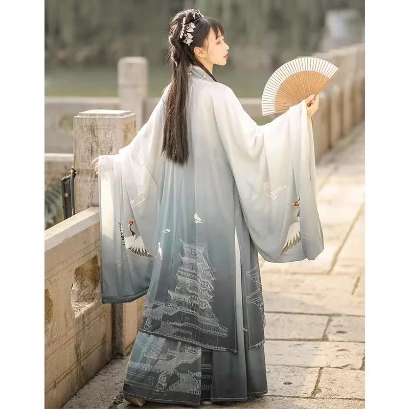 Vintage Damen Chinesisches Hanfu Kleid Set Weijin Periode Traditionelles Kostüm Nich Fashion Crane Tower Outfits Paare Kleidung