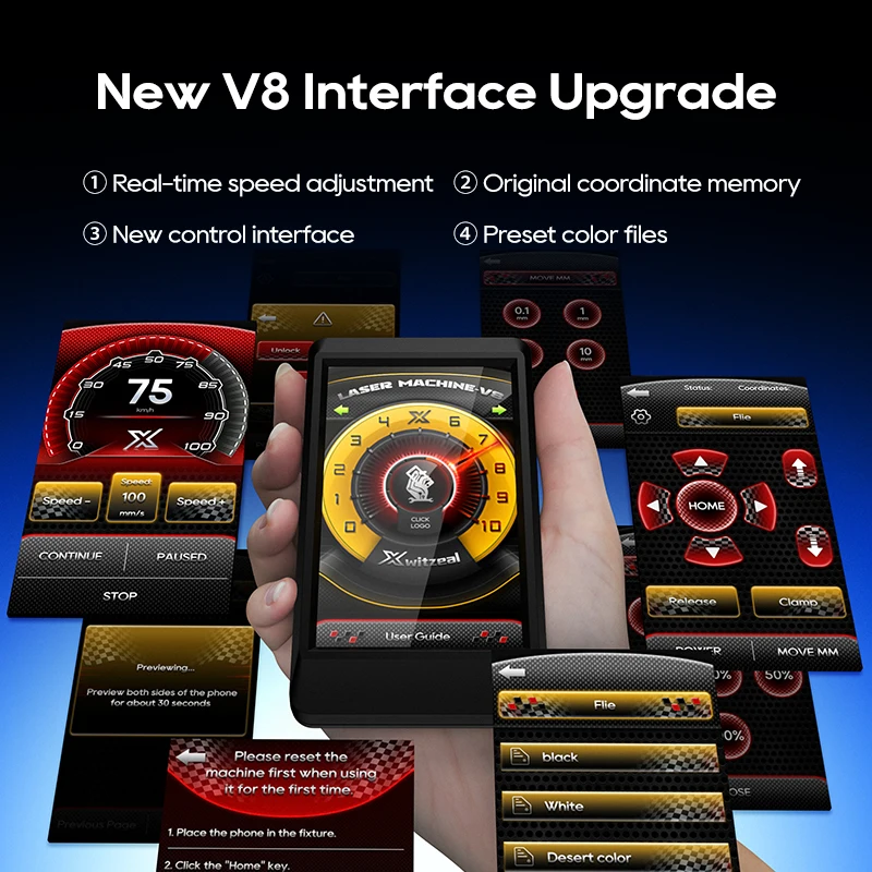 Máquina láser Xwitzeal® V8 10W para reparación de la parte trasera de cristal y la cámara del iPhone, eliminación automática de pegamento con moldes de hierro (series 8-16), rotura de bolígrafos y filtros de aire