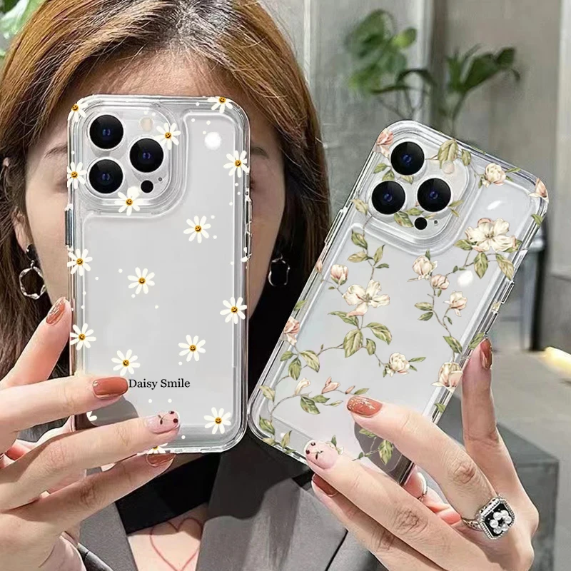 Phone Case For iPhone 16 15 14 13 12 11 Pro Max XR XS MAX 7 8 PLUS MINI Small Chrysanthemum Flowers Pattern Soft Clear Cover