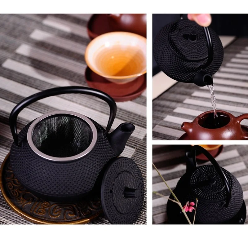 300/1200ml Black Japanese Cast Iron Teapot Iron Kettle Tetsubin Teapot Comes with Strainer Flower Tea Set Decoration Ornament