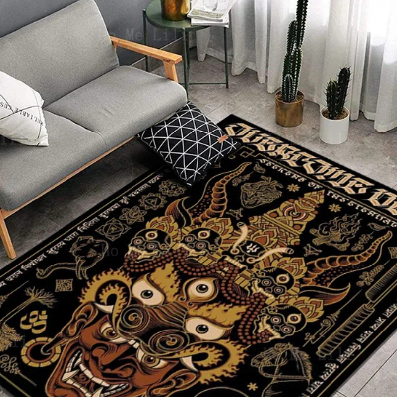 Black Tarot Card Monster With Five Eyes Bodhisattva Horse Elephant And Tree Non Slip Flannel Floor Rugs By Ho Me Lili